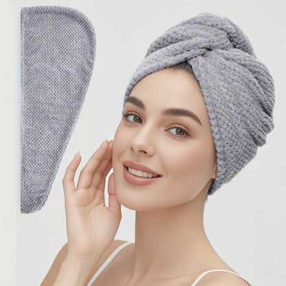 Solid Color Absorbent Hair Towel Wrap with Button