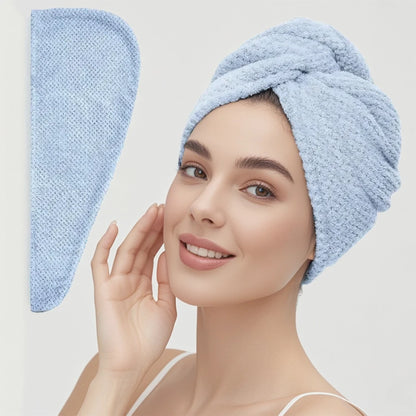 Solid Color Absorbent Hair Towel Wrap with Button