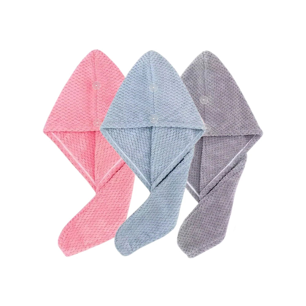 Solid Color Absorbent Hair Towel Wrap with Button