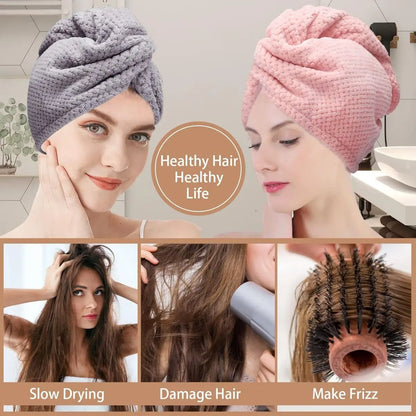 Solid Color Absorbent Hair Towel Wrap with Button