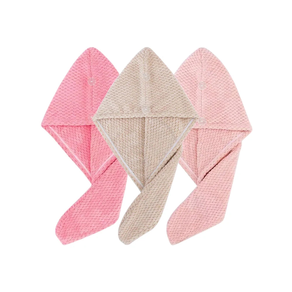 Solid Color Absorbent Hair Towel Wrap with Button