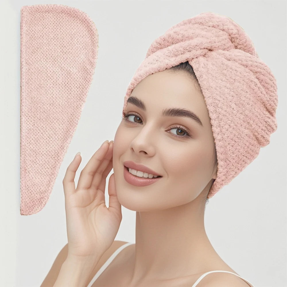 Solid Color Absorbent Hair Towel Wrap with Button