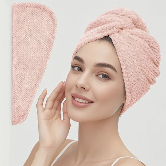 Solid Color Absorbent Hair Towel Wrap with Button