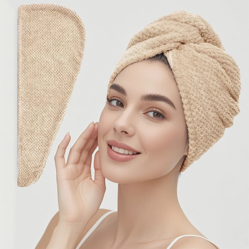 Solid Color Absorbent Hair Towel Wrap with Button