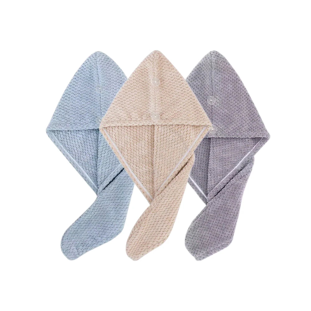 Solid Color Absorbent Hair Towel Wrap with Button