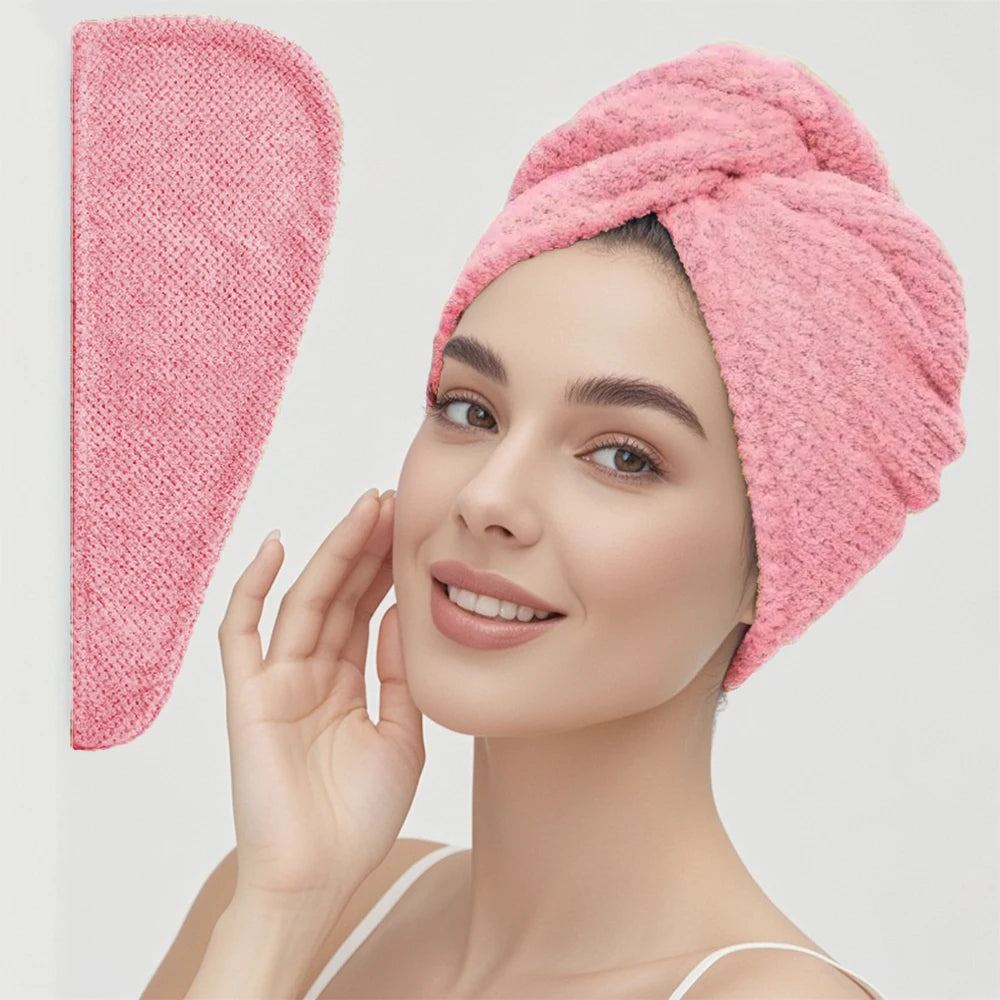 Solid Color Absorbent Hair Towel Wrap with Button