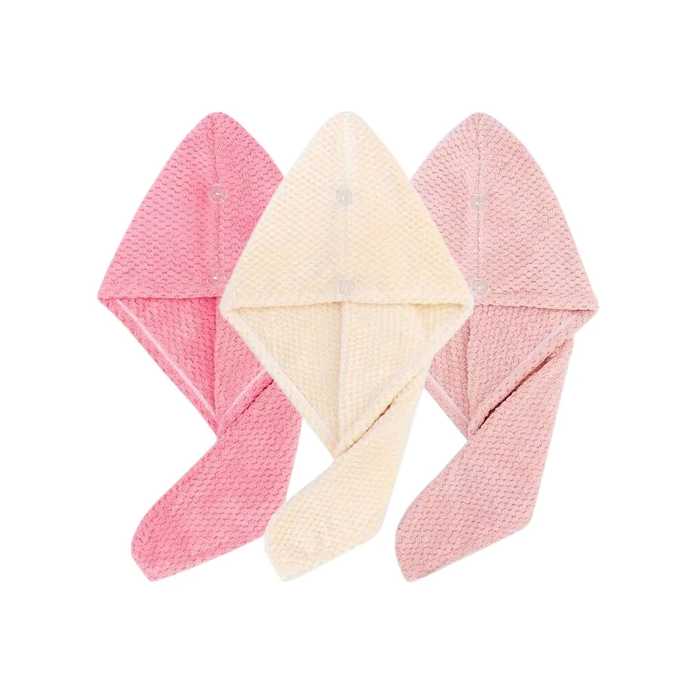 Solid Color Absorbent Hair Towel Wrap with Button