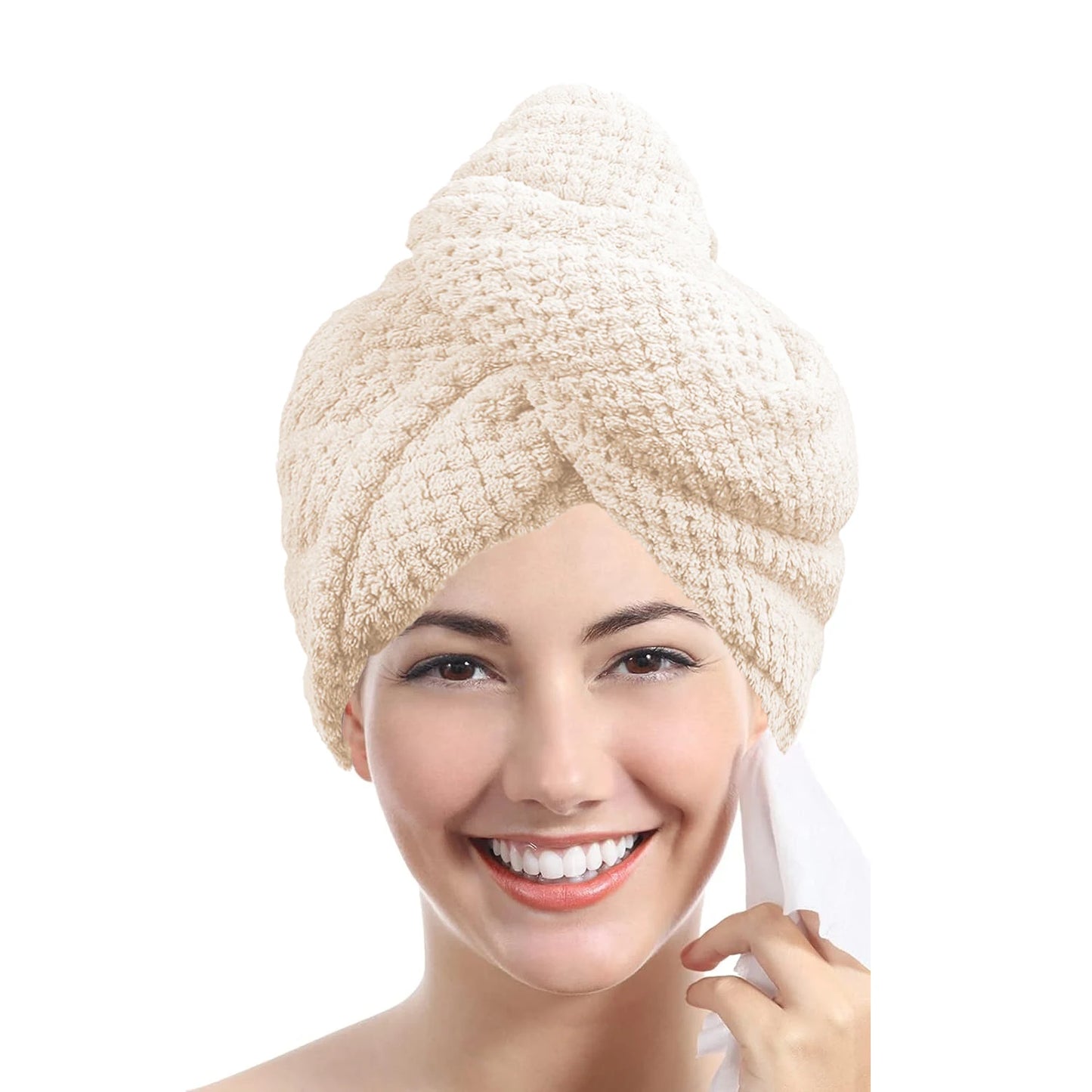 Solid Color Absorbent Hair Towel Wrap with Button