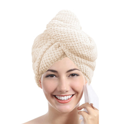 Solid Color Absorbent Hair Towel Wrap with Button