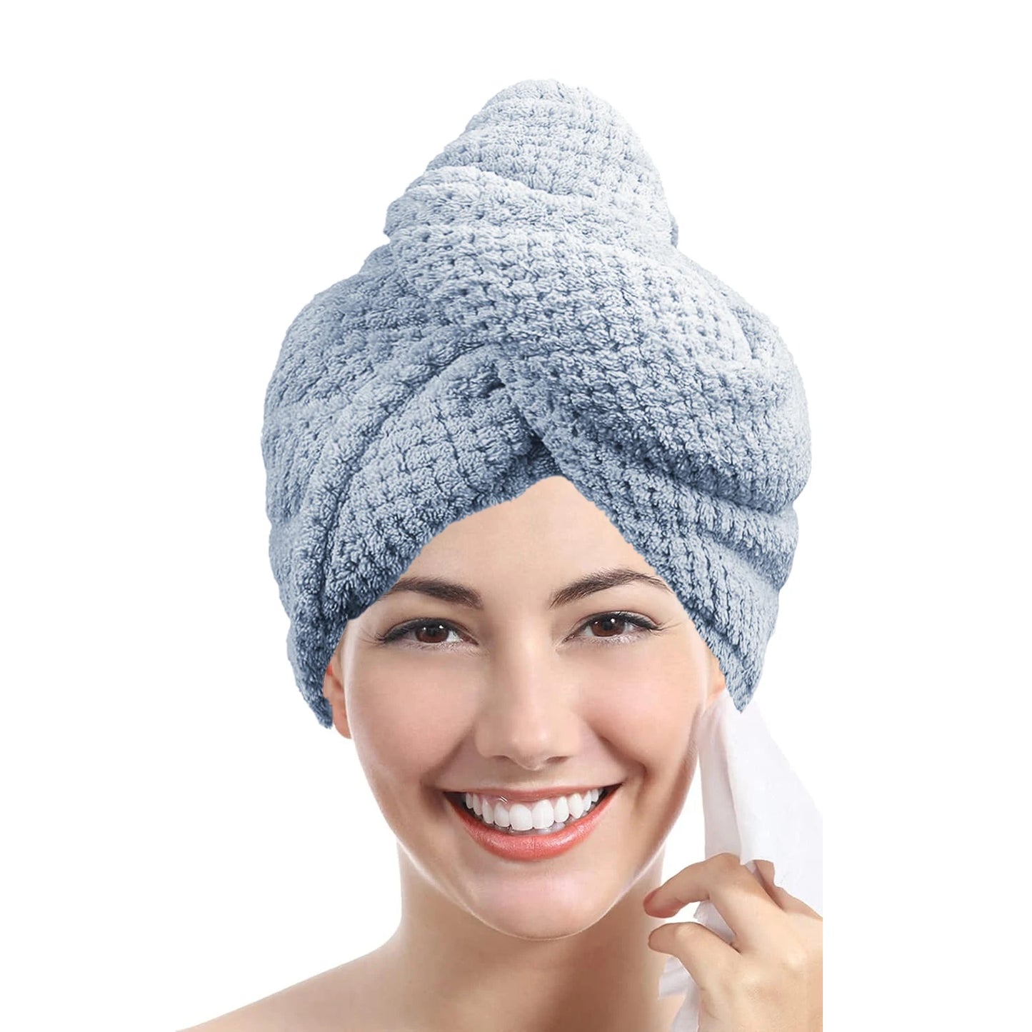Solid Color Absorbent Hair Towel Wrap with Button